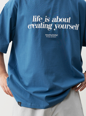 NESSTTU 夏季新品日系复古宽松休闲百搭纯棉简约字母印花短袖T恤