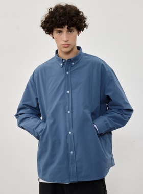 NESSTTU 25AW新品日系休闲复古百搭宽松雾霾蓝基础插袋长袖衬衫