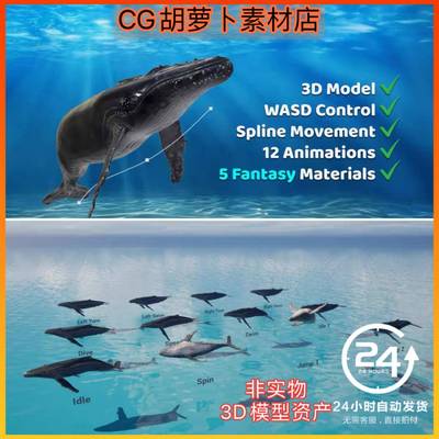 UE5.3可操控动态座头鲸鱼动画蓝图Animated Humpback Whale