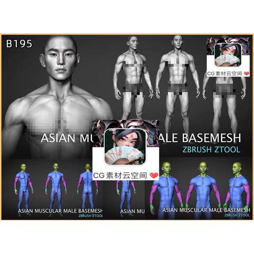 zbrush男性肌肉腹肌头雕脸部带细分3d高模人物素体素模雕刻3D模型