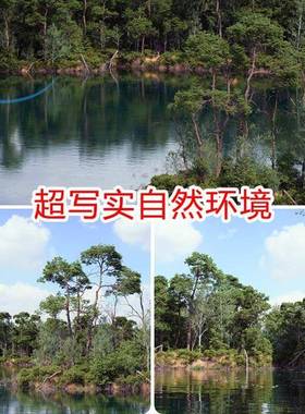 ue5超写实自然景观场景素材湖面森林树木植物湖泊虚幻5模型资产包