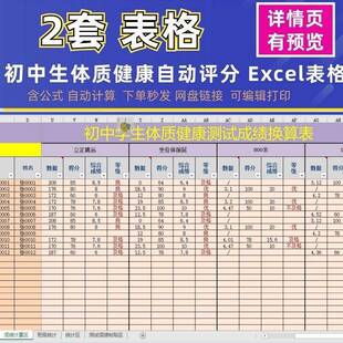 初中生体质健康测试成绩换算表自动评分Excel电子版BMI率计算表格
