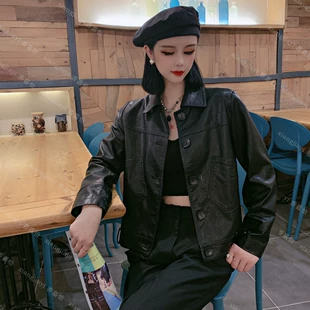 YY2719女短款 机车夹克上衣 香嘉怡皮衣旗舰店新品 外套春季 百搭款