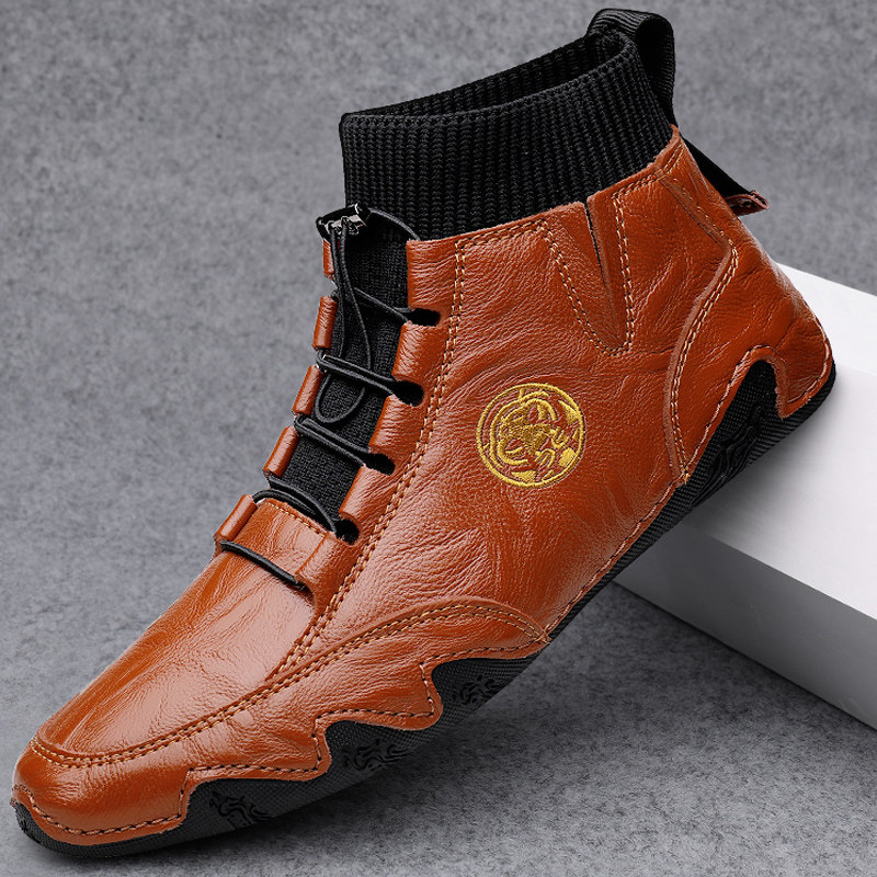 豆豆鞋男中高帮冬季加绒棉鞋休闲真皮大码懒人驾车皮鞋马丁靴男潮,流行男鞋,高帮鞋,淘宝优惠券,粉丝福利购,淘宝优惠卷