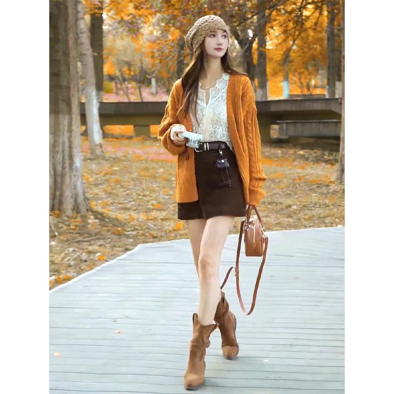 MONLOUVE秋日ootd穿搭一整套2025新款慵懒风长袖针织衫打底衫半身