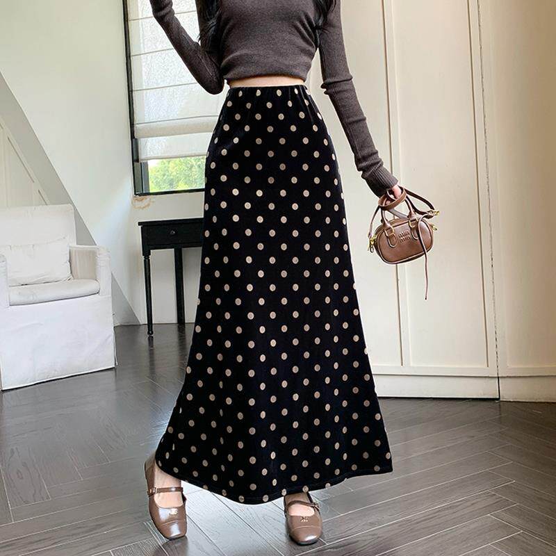 MONLOUVE金丝绒包臀波点半身裙子女士装春秋冬季2025新款小个子a