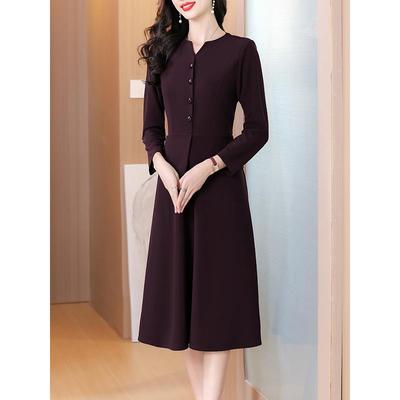 MONLOUVE连衣裙子女士春秋冬季2025年新款气质妈妈假两件小个子长