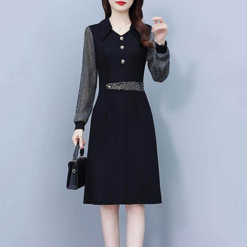 MONLOUVE气质长袖连衣裙子女装春秋冬季2025年新款高级感收腰小个