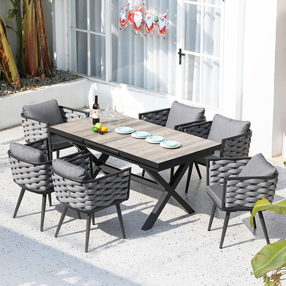 户外桌椅休闲别墅庭院藤编桌椅组合室外花园露台伸缩餐桌阳台藤椅
