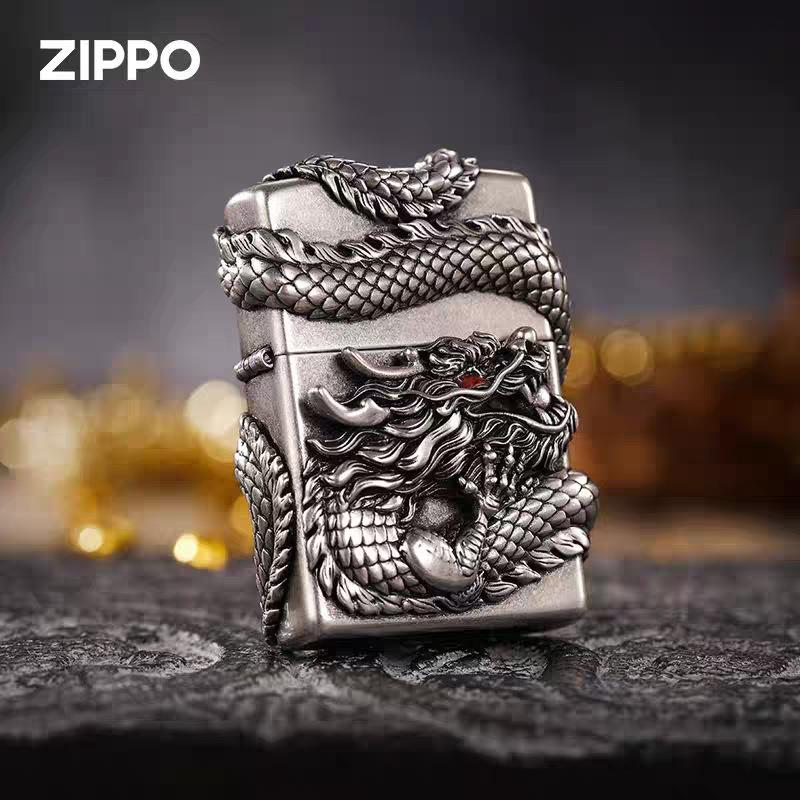 Zippo芝宝正品打火机仿古银天地龙鳞个性礼物煤油砂轮送礼