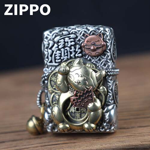 Zippo芝宝正品打火机套壳招财猫贴章个性礼物煤油砂轮送礼