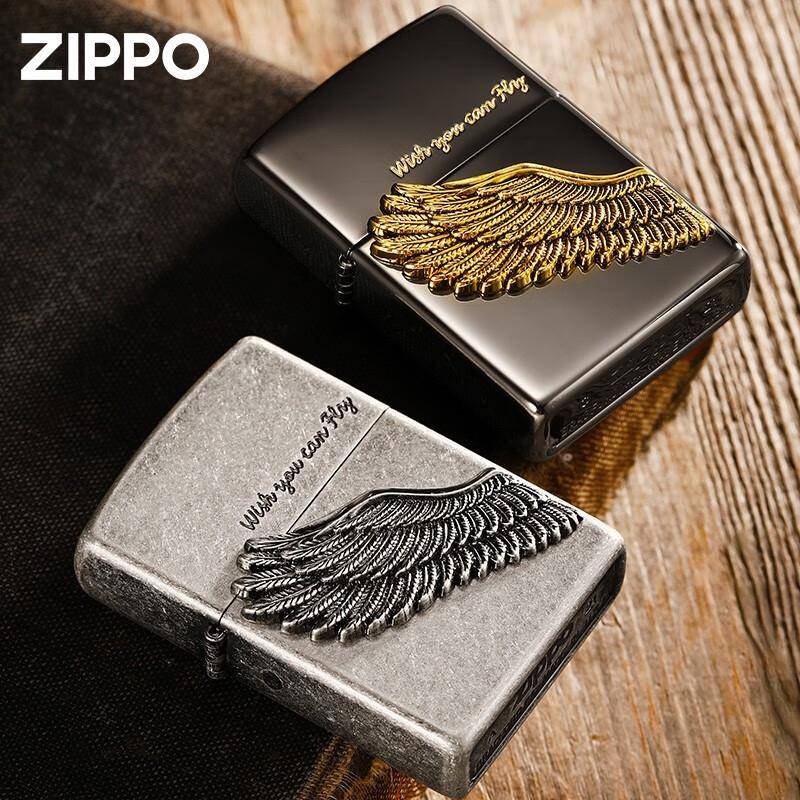 zippo打火机古银飞的更高正品防风煤油天使之翼圣诞节送男朋友zip