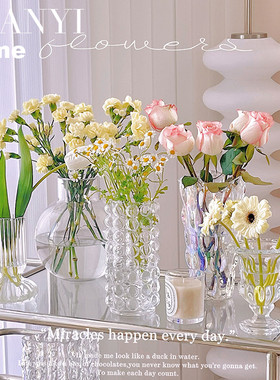 网红玻璃花瓶摆件客厅插花ins风干花复古迷你鲜花水培装饰高级感