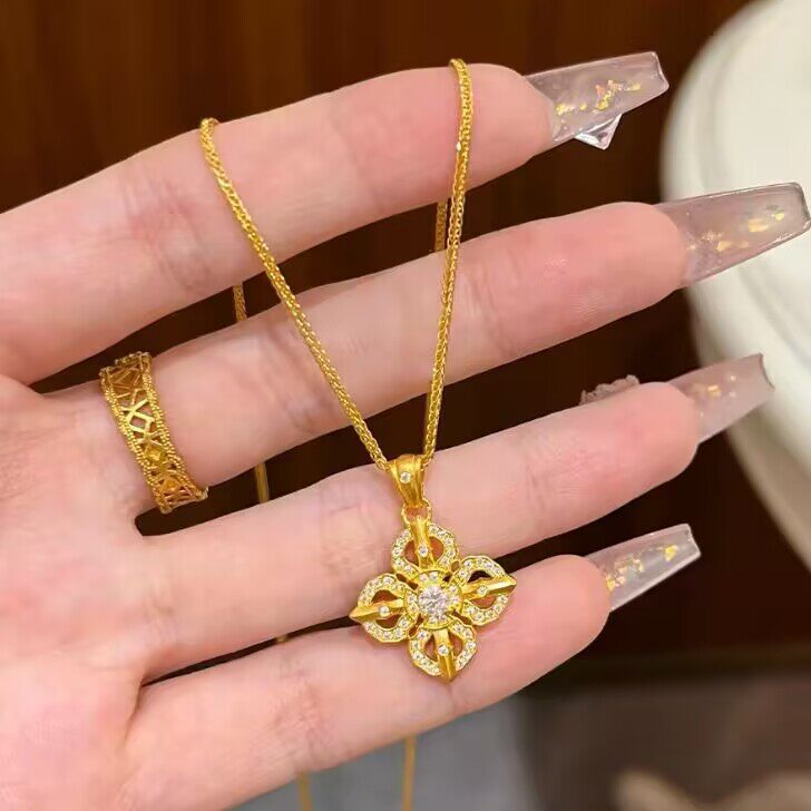 镀真金强保色古法沙金十字金刚杵吊坠满钻镶嵌点钻项链轻奢锁骨链
