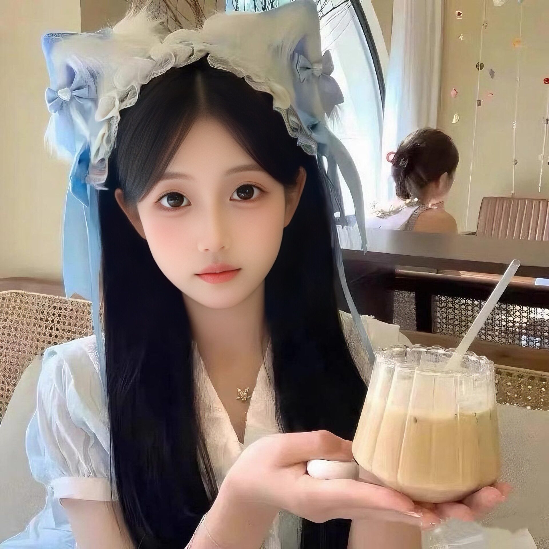蓝色洛丽塔cos猫耳朵发夹可爱猫娘兽耳蝴蝶结发带高级感少女头饰