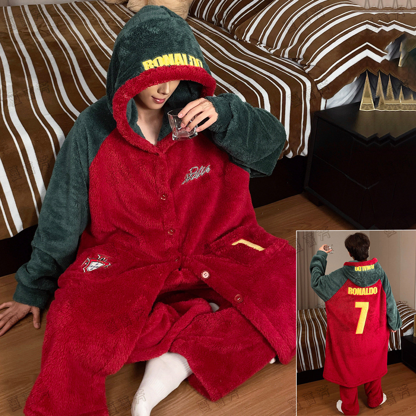 睡袍男款冬季2025新款珊瑚绒加厚加绒加大码睡衣C罗7号家居服套装,女士内衣/男士内衣/家居服,睡袍/浴袍,淘宝优惠券,粉丝福利购,淘宝优惠卷