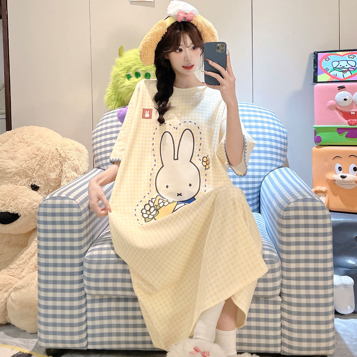 纯棉女款夏季可爱米菲兔短袖睡裙