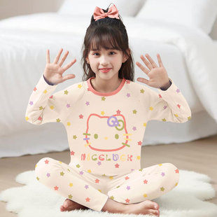 儿童HelloKitty睡衣女童秋冬款德绒薄绒加厚保暖中大童女孩家居服