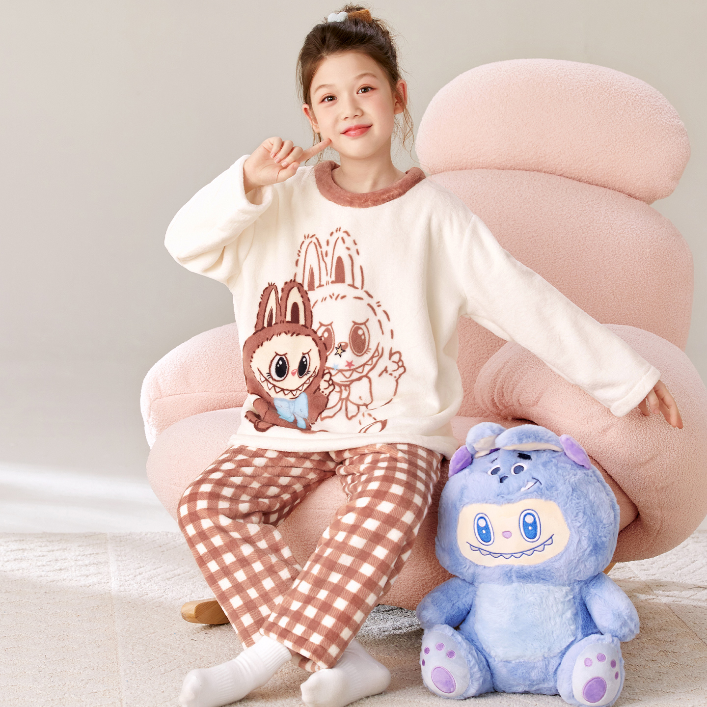 拉布布女童冬季法兰绒保暖家居服