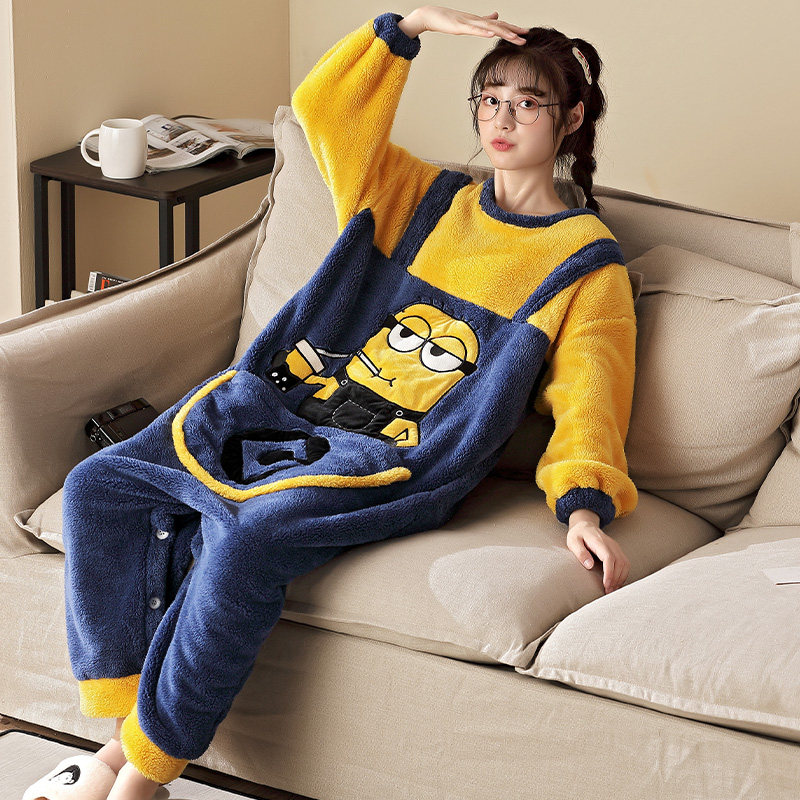 连体珊瑚绒睡衣女春秋冬季新款卡通可爱动漫学生加厚法兰绒家居服