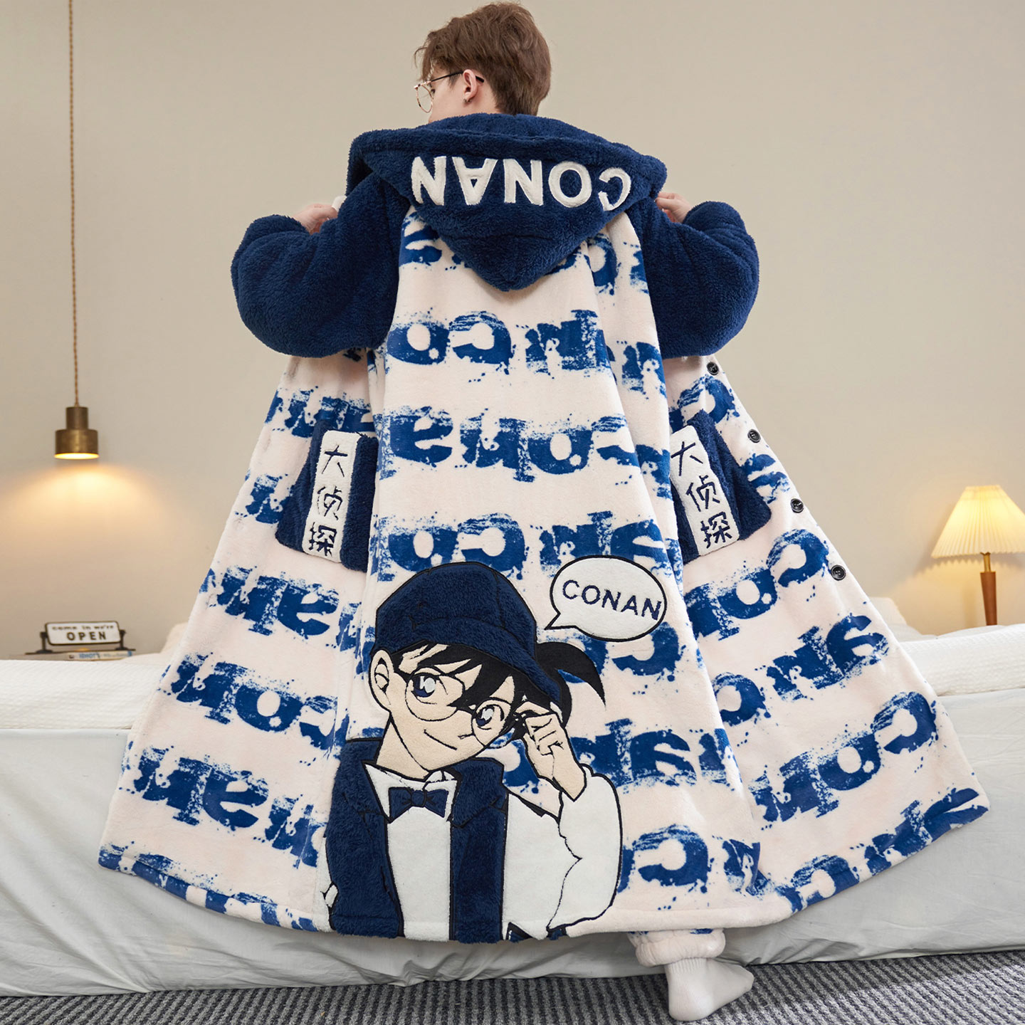 睡衣男秋冬季珊瑚绒男睡袍家居服