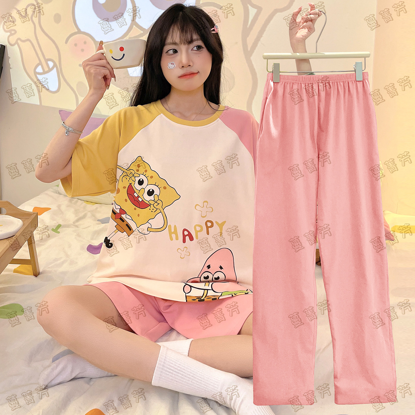 海绵宝宝女童睡衣夏季纯棉家居服