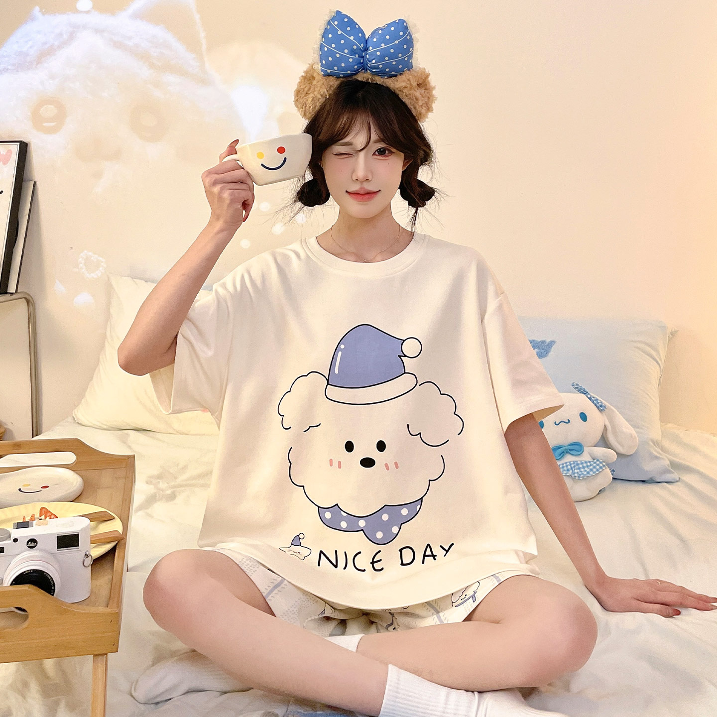 纯棉女款夏季短袖大码可爱家居服