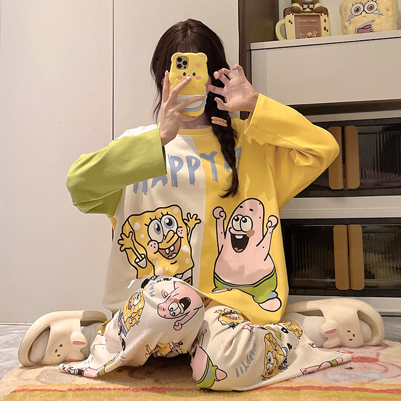 海绵宝宝睡衣女童派大星纯棉长袖