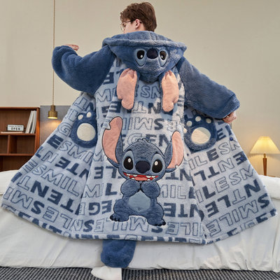 珊瑚绒男冬季加厚大码睡袍史迪仔