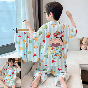 男童睡衣冰丝短袖薄款夏季中大童卡通小新儿童宝宝青少年家居服
