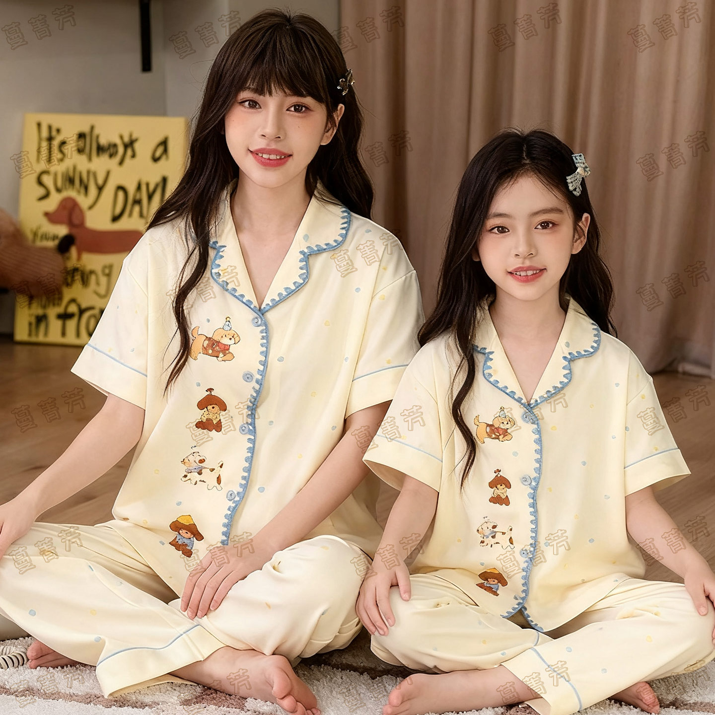 夏款母女纯棉短袖卡通大童家居服