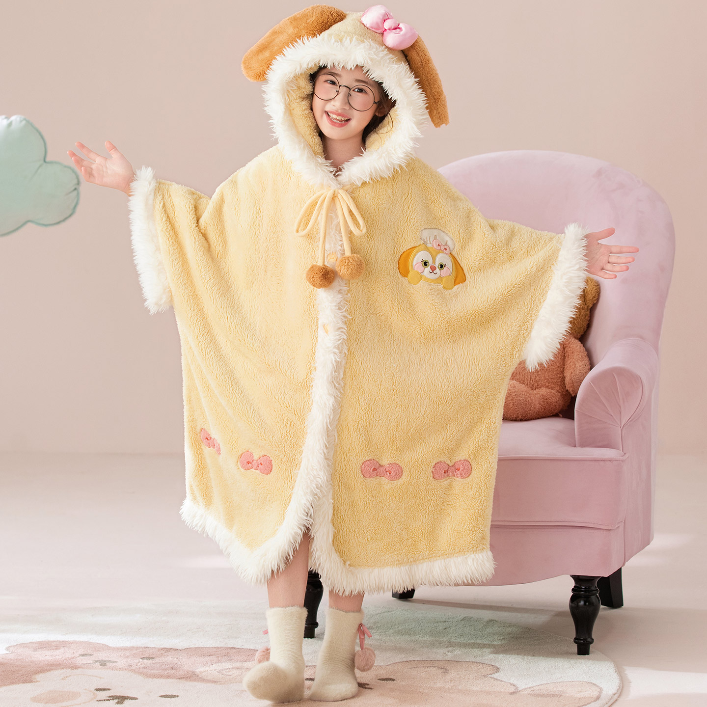 儿童睡袍可琦安冬珊瑚绒斗篷睡衣