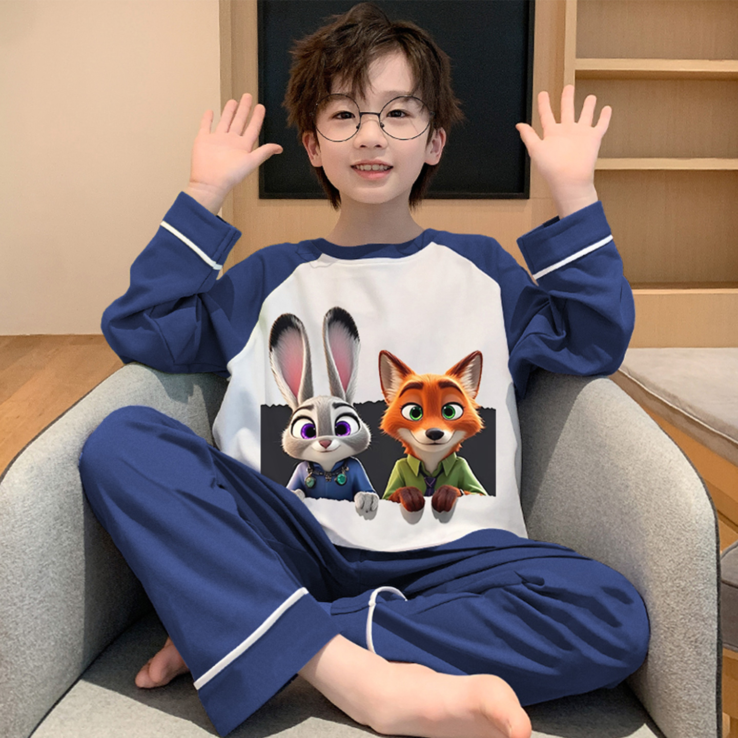 疯狂动物城男童纯棉长袖秋季睡衣