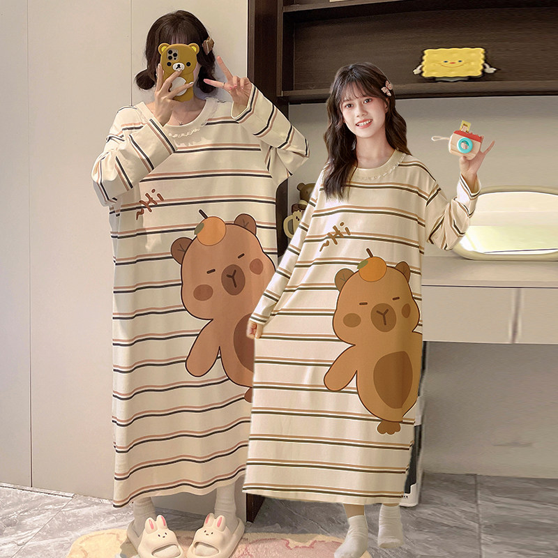 卡皮巴拉亲子睡衣母女纯棉长袖裙