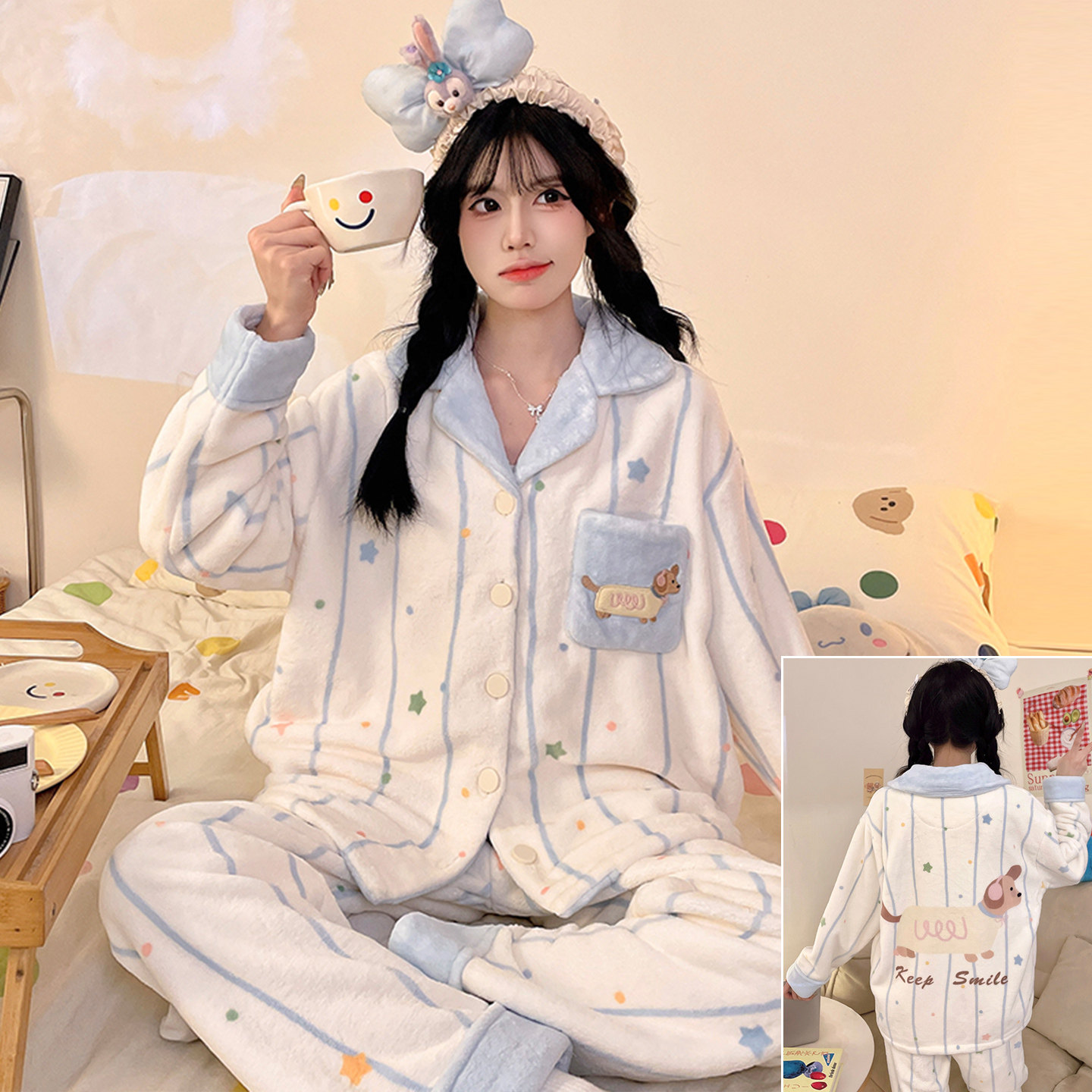 珊瑚绒睡衣女冬季腊肠狗家居服
