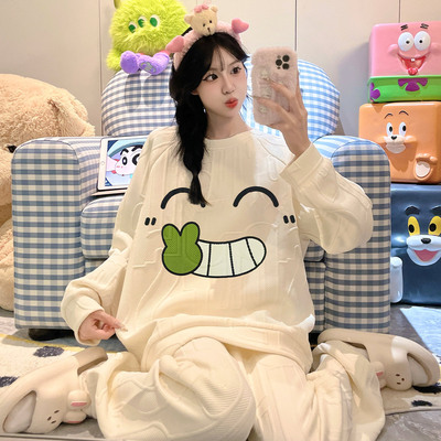 女款睡衣秋冬长袖空气棉家居服