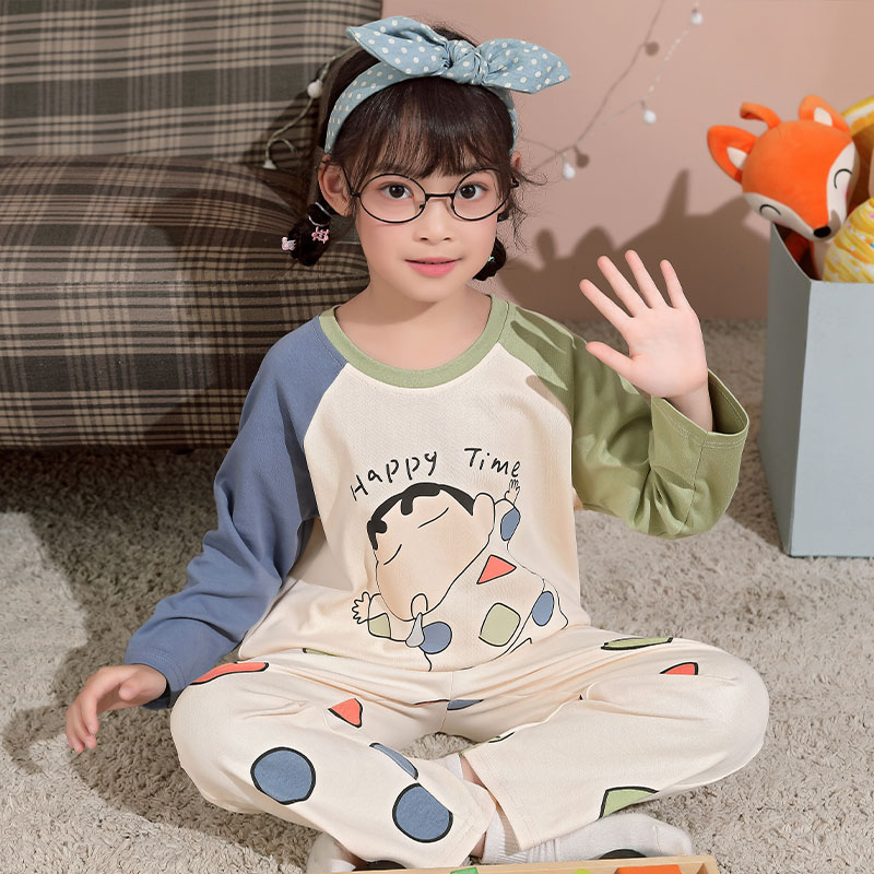 蜡笔小新女童睡衣秋纯棉长袖套装