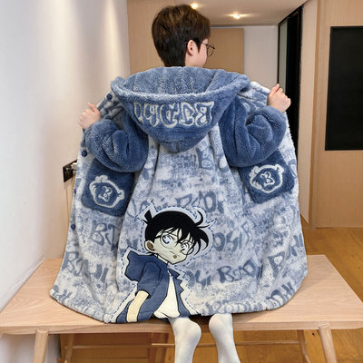 男童秋冬季珊瑚绒加厚柯南睡袍