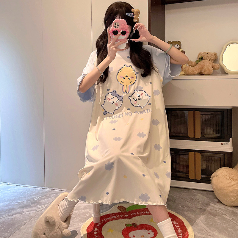 吉伊卡哇睡裙女大童夏短袖莫代尔