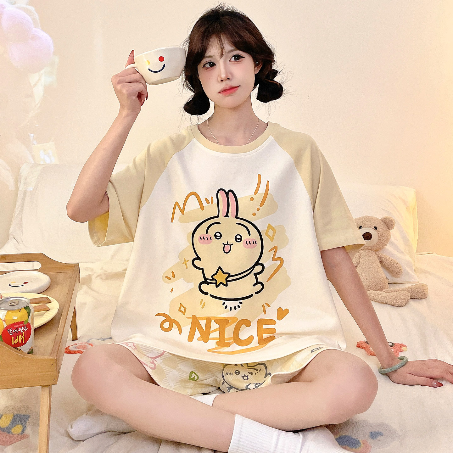 女款夏季可爱纯棉短袖宽松家居服