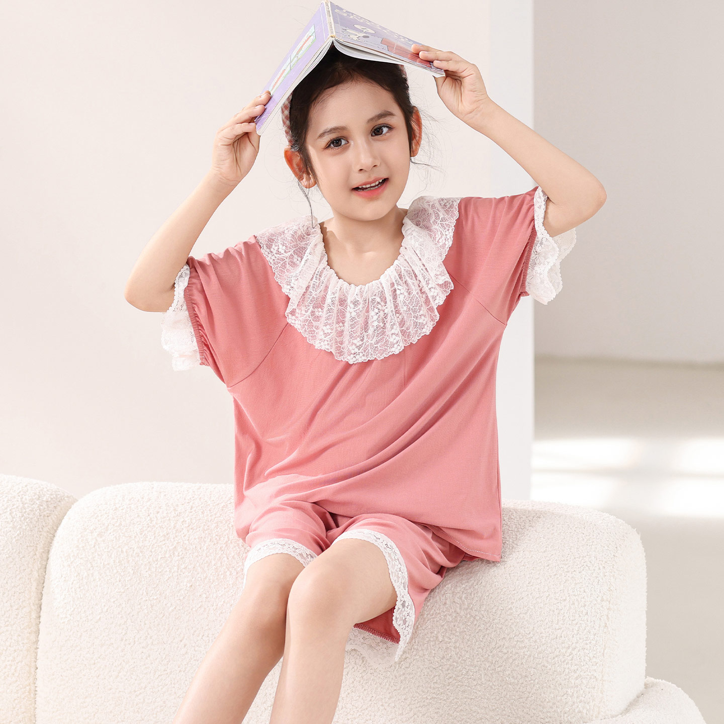 莫代尔夏季女童公主风短袖家居服