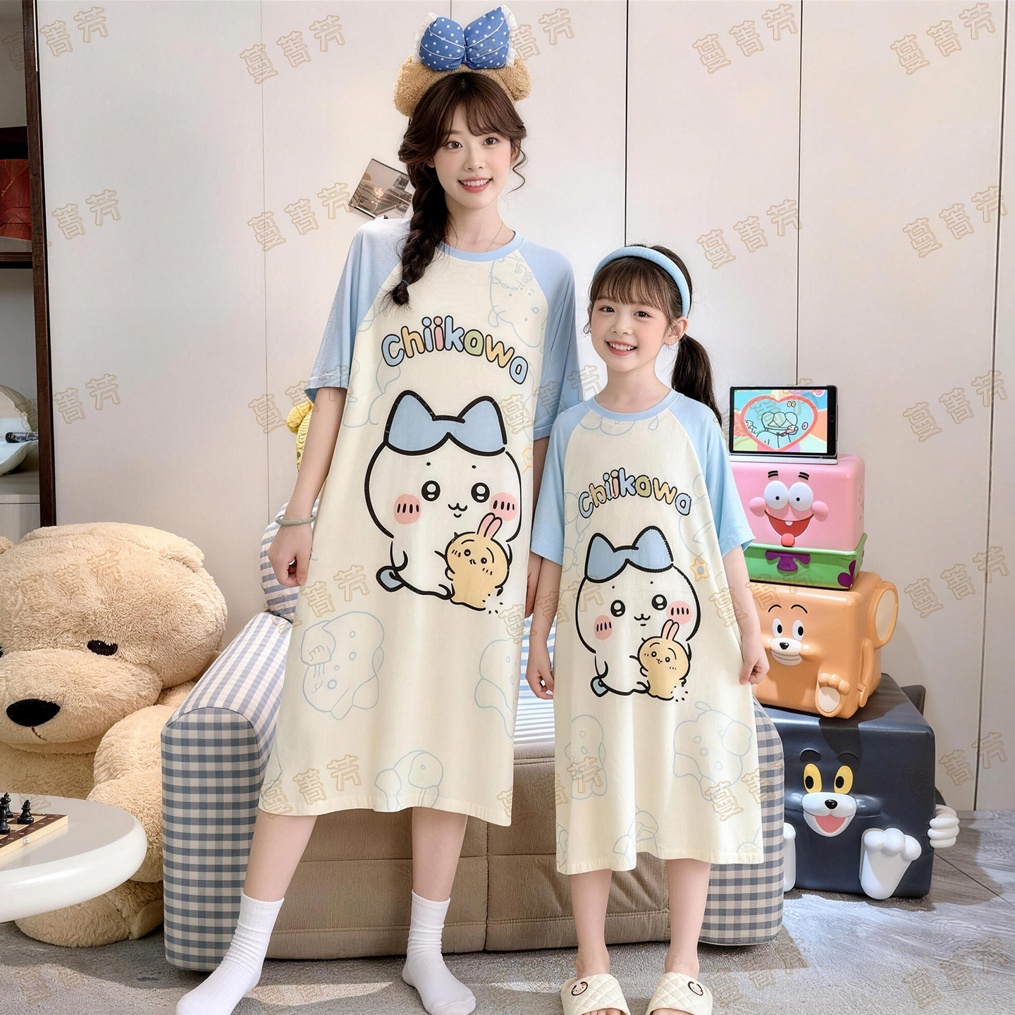 带胸垫母女睡裙夏季薄款莫代尔