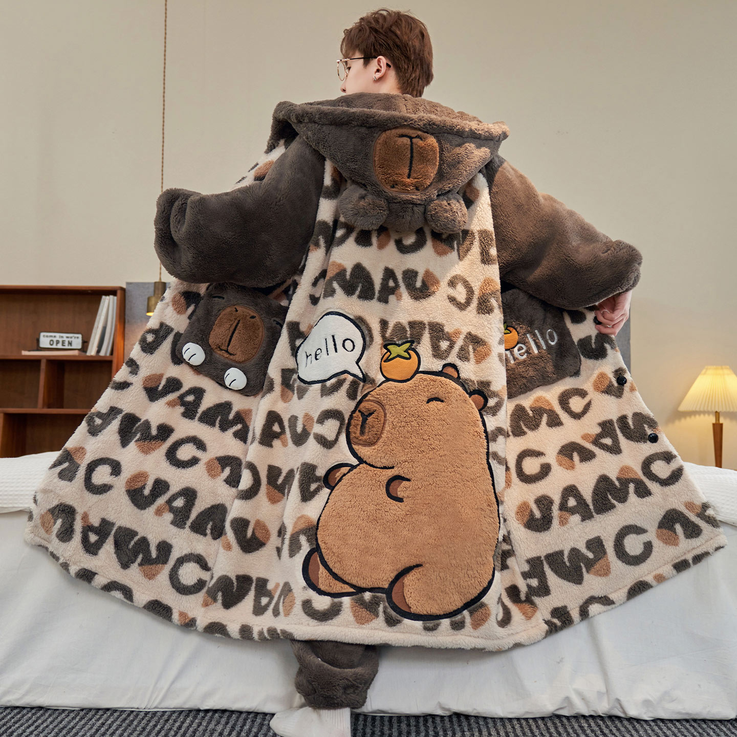 男秋冬珊瑚绒加厚加绒睡袍家居服