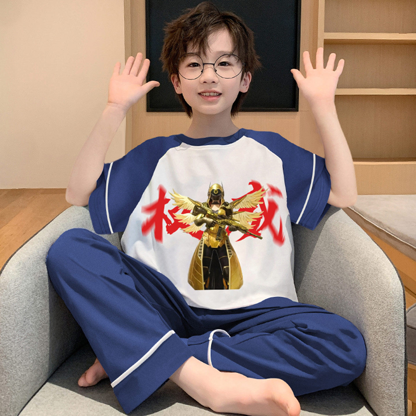男童夏款和平精英短袖纯棉家居服