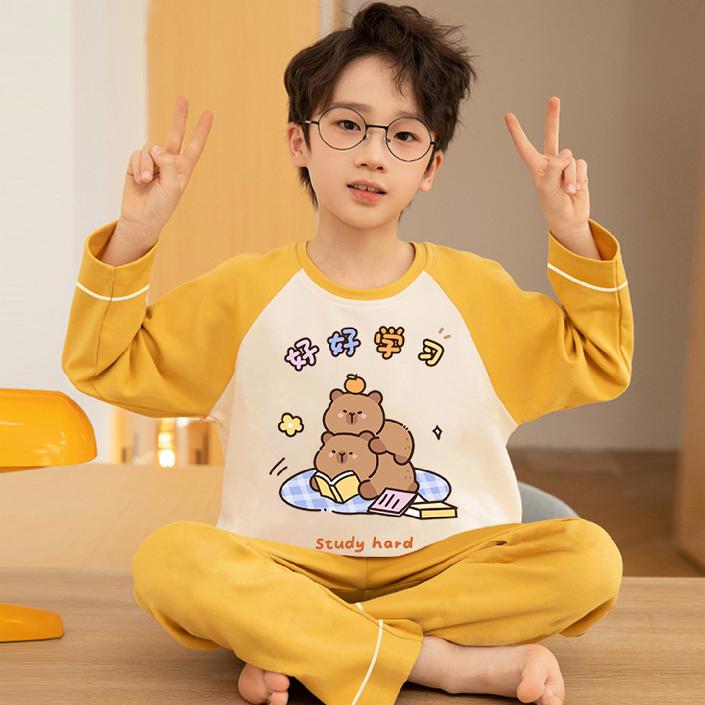 新款儿童睡衣男童纯棉春秋季款长袖卡皮巴拉中大童空调家居服套装,童装/婴儿装/亲子装,家居服套装,淘宝优惠券,粉丝福利购,淘宝优惠卷