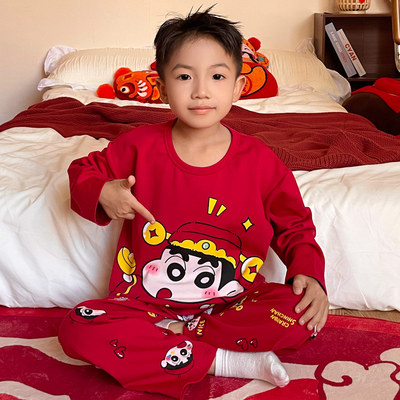 蜡笔小新红色睡衣春秋纯棉家居服
