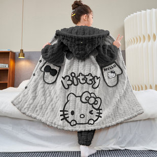 hellokitty儿童睡衣女童秋冬加厚保暖提花绒凯蒂猫睡袍女孩家居服