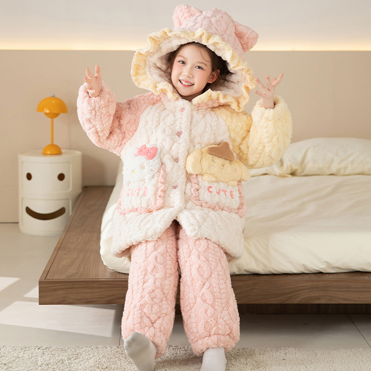 女童布丁狗冬季三层夹棉家居服