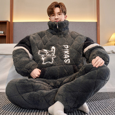 男冬季三层夹棉皮卡丘立领家居服