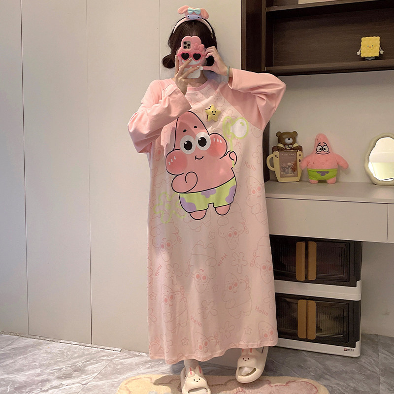 派大星睡裙女款春秋纯棉长袖睡衣